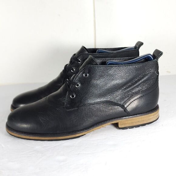 Andrew Marc Men's Nykanel US 11 Black Leather Lace-Up Ankle Chukka Boots - Picture 2 of 14